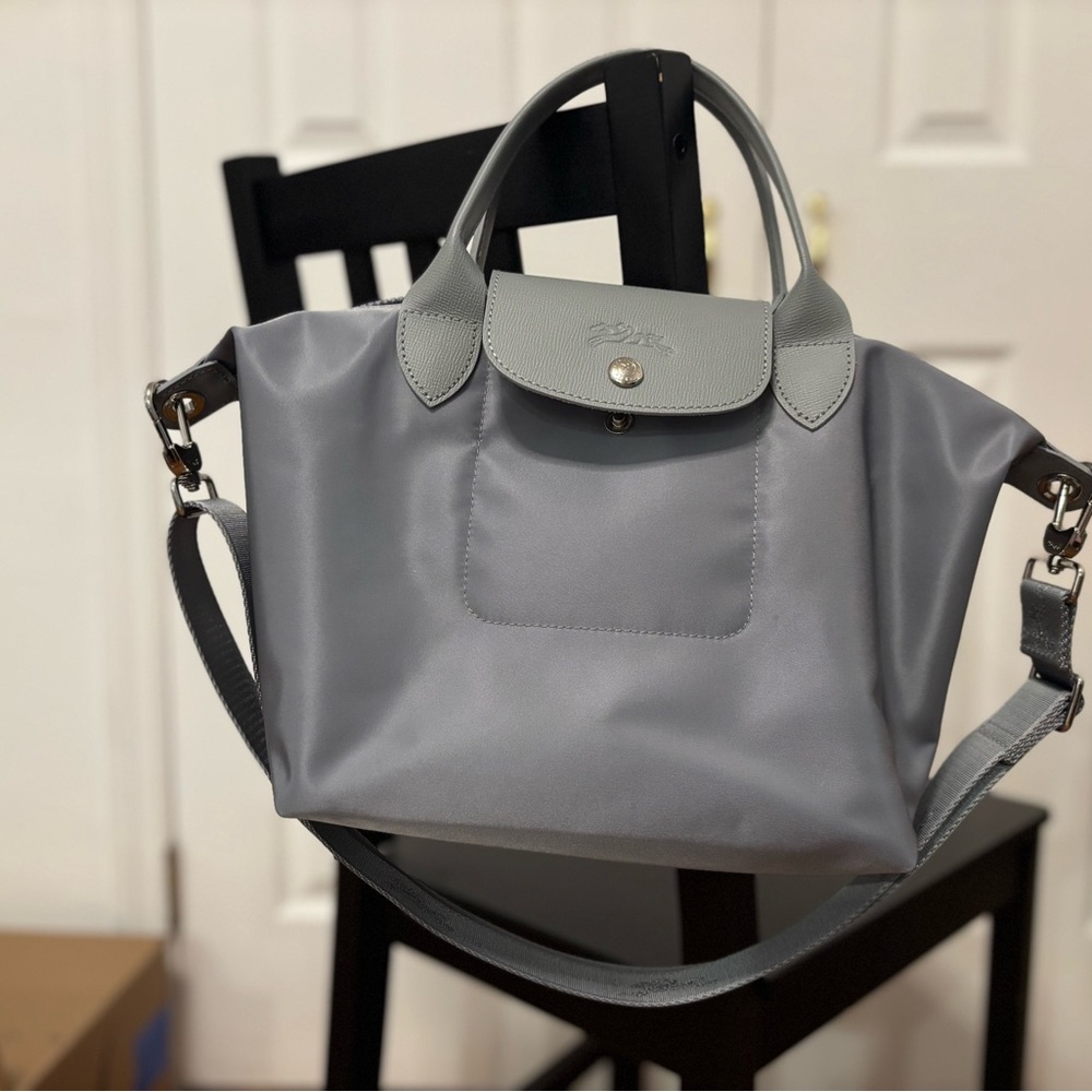Brand New! Longchamp Gray Shoulder Bag with Adjustable Strap